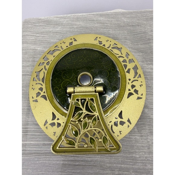 Vintage Enameled Green Tabletop Clock With Gemstones Quartz Works - Picture 7 of 15